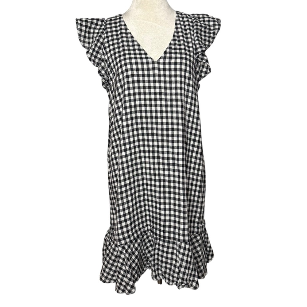 Madewell‎ Gingham Ruffle Dress True Black White size 8 G8001